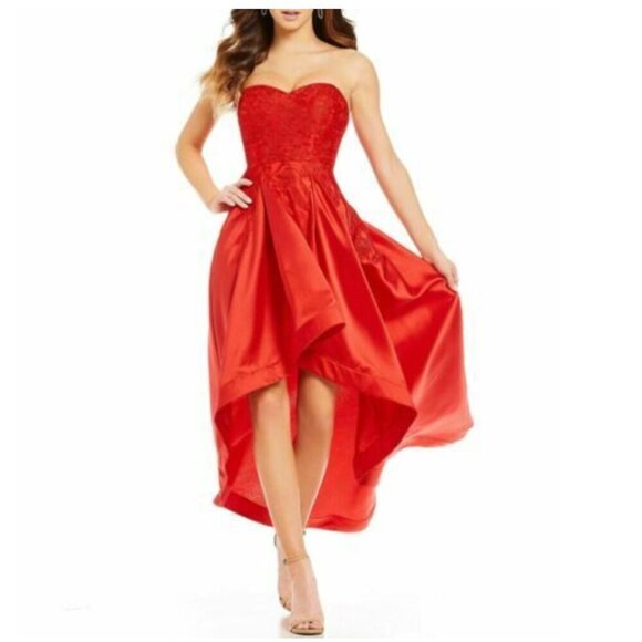 Jodi Kristopher Strapless Corset High Low Prom Dress Gown Lace Satin Red Size 7 - Picture 14 of 14
